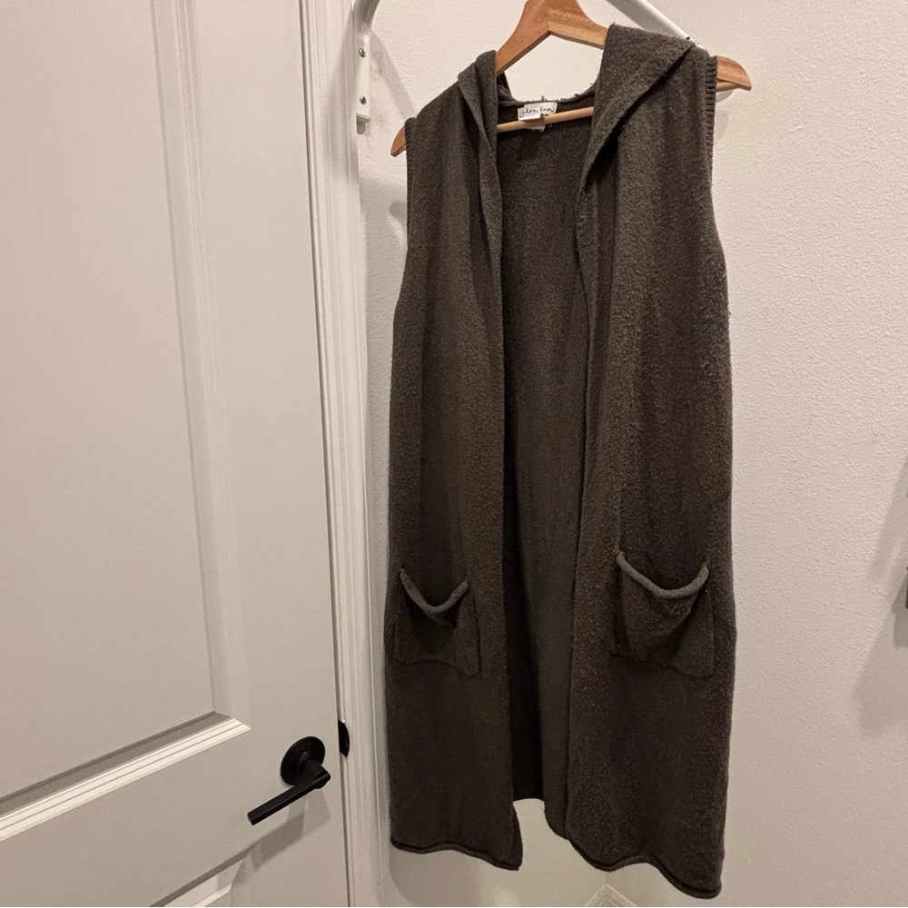 Cozy Hooded Cardigan Vest in Charcoal Gray
